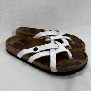 Betula White Patent Leather Thong Sandals Slides Comfort Size 40N W9 M7‎